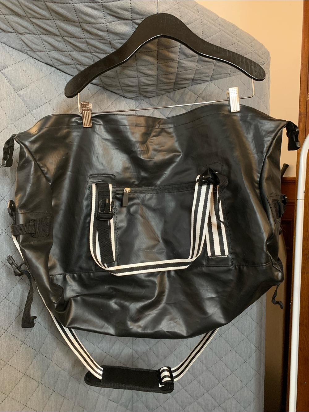 #23 Adidas Black Travel Tote with Black & White Striped Handles